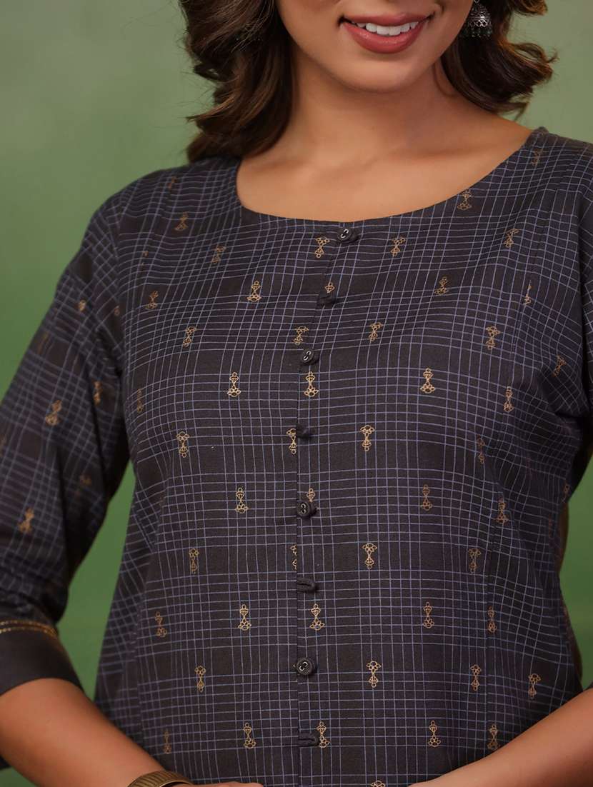 women grey printed round neck kurta pant set - 21668559 -  Standard Image - 4