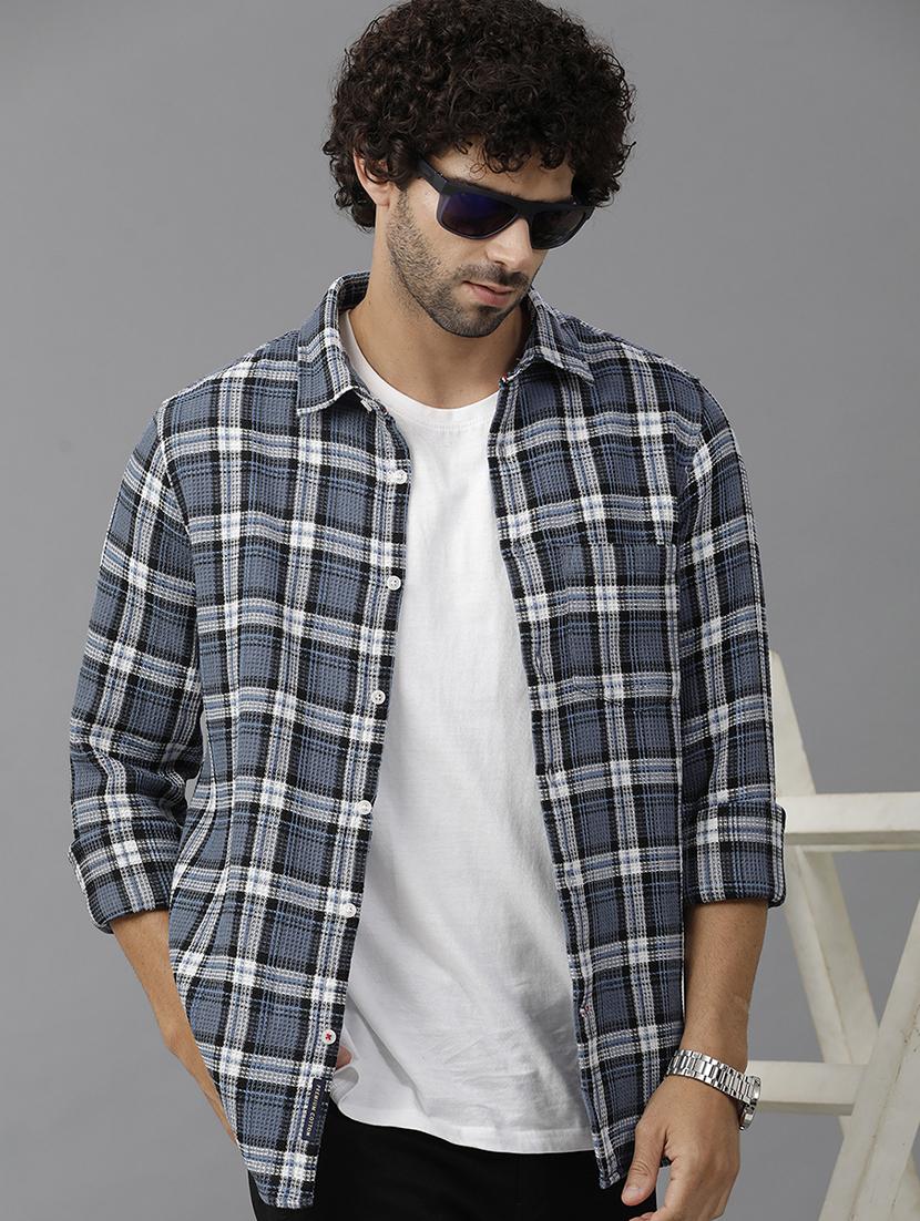 men checkered long sleeve casual shirt - 21668617 - Standard Image - 1