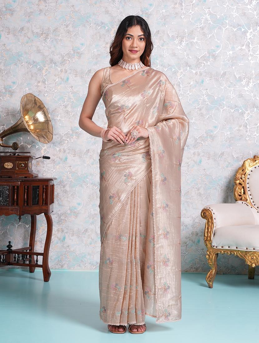 women beige embroidered saree with blouse - 21668630 - Standard Image - 1