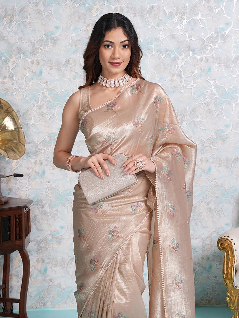 women beige embroidered saree with blouse - 21668630 - Standard Image - 4
