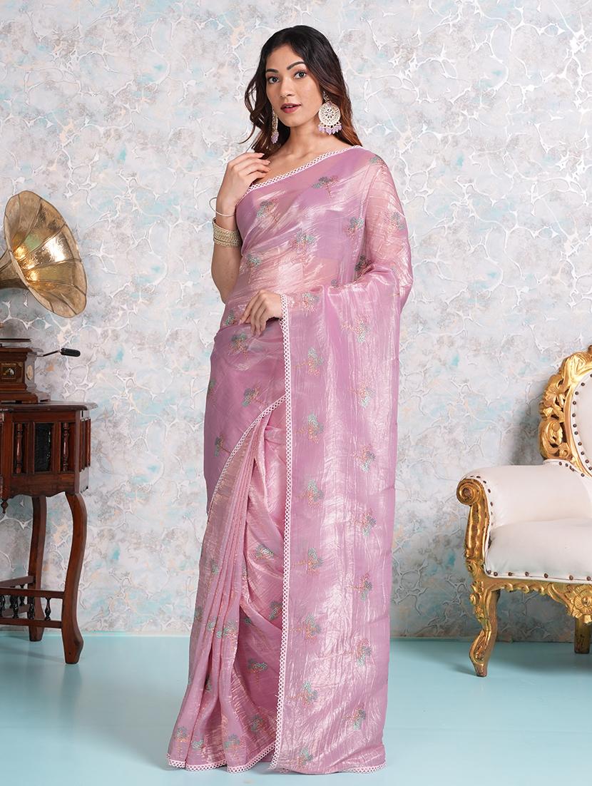 women pink embroidered saree with blouse - 21668632 -  Standard Image - 1