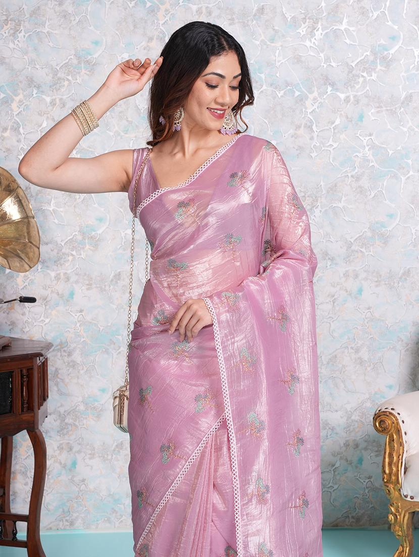 women pink embroidered saree with blouse - 21668632 - Standard Image - 4