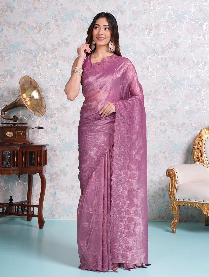 women purple embroidered saree with blouse - 21668649 -  Standard Image - 1
