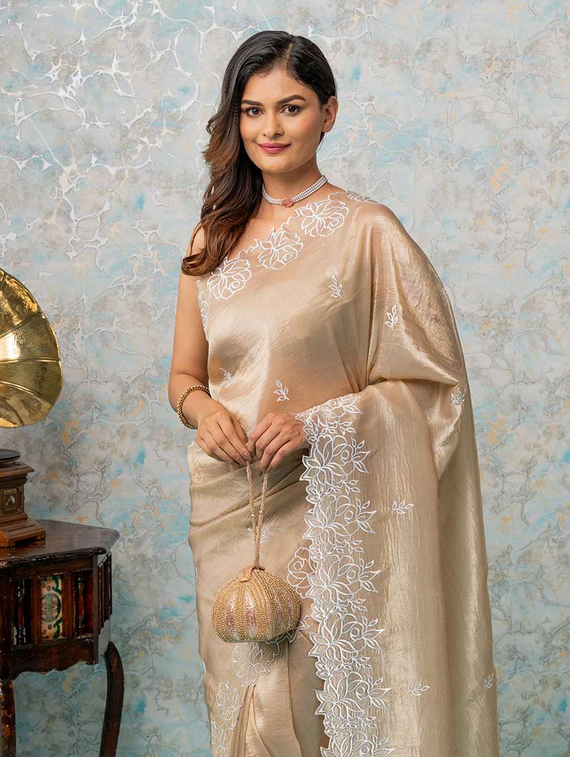 women gold embroidered saree with blouse - 21668650 - Standard Image - 4