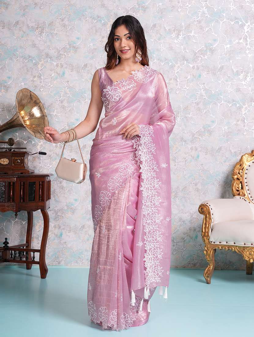 women pink embroidered saree with blouse - 21668652 - Standard Image - 1