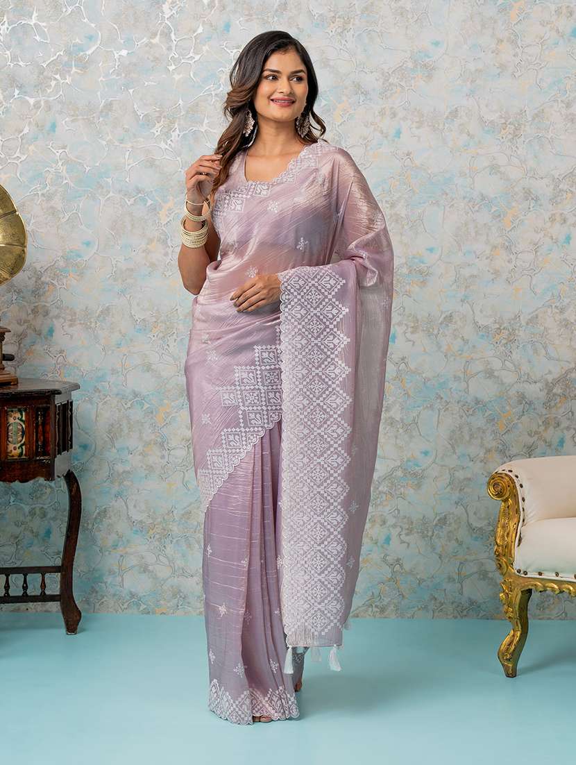 women beige embroidered saree with blouse - 21668654 - Standard Image - 1