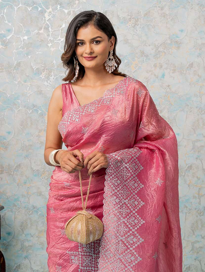 women pink embroidered saree with blouse - 21668657 - Standard Image - 4