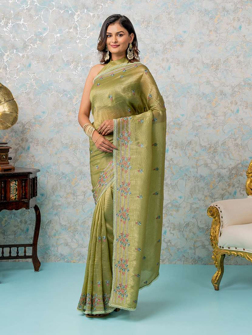 women olive embroidered saree with blouse - 21668662 - Standard Image - 1