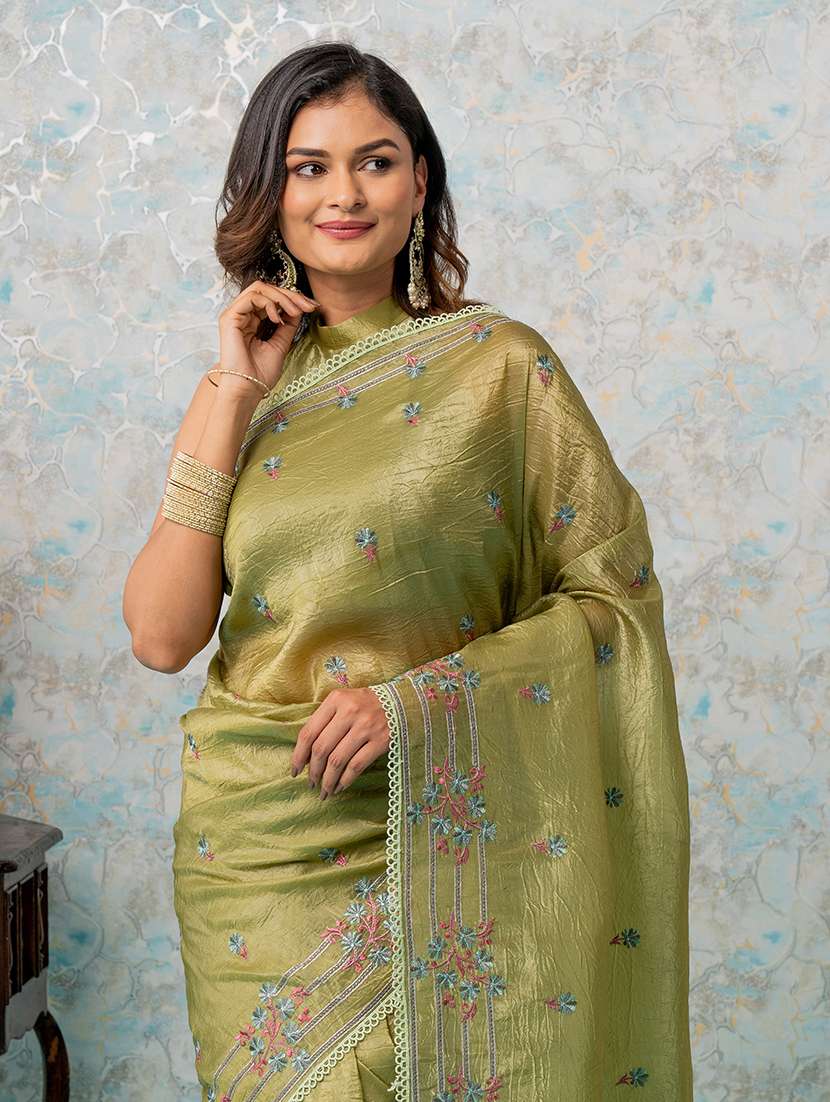 women olive embroidered saree with blouse - 21668662 - Standard Image - 4