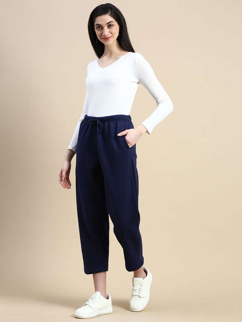 women navy blue polyester chinos trouser - 21668960 -  Standard Image - 4