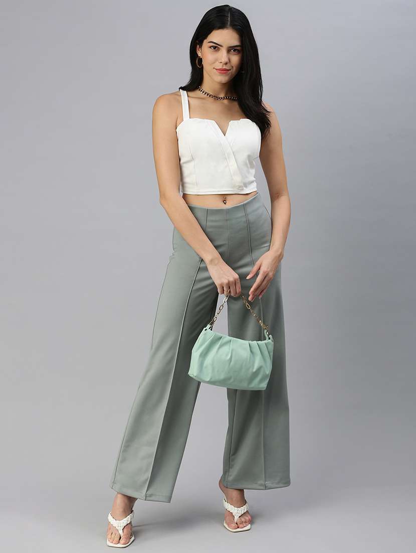 women solid high rise wide leg trouser - 21668967 -  Standard Image - 4