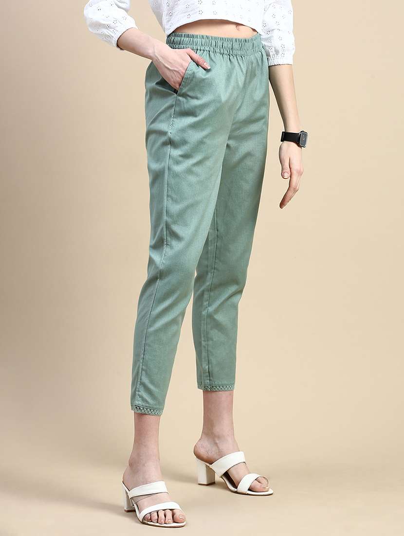 women green solid mid rise tapered pant - 21668984 -  Standard Image - 1