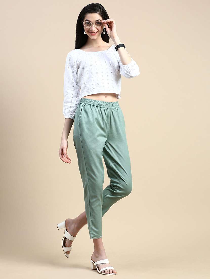 women green solid mid rise tapered pant - 21668984 -  Standard Image - 4
