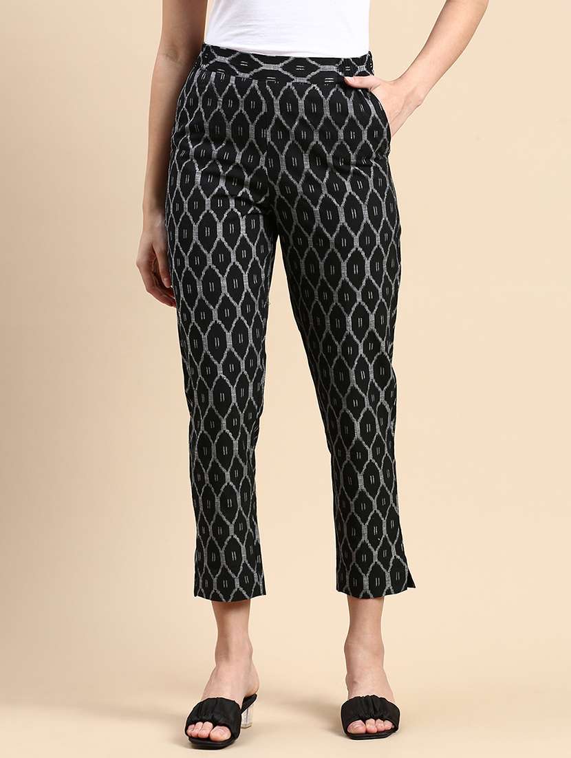 women black printed high rise cigarette pants trouser - 21668987 - Zoom Image - 0