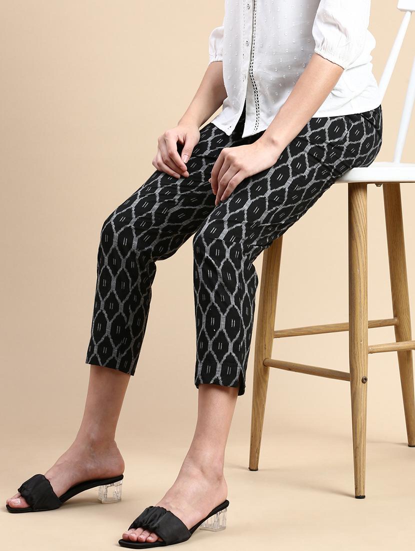 women black printed high rise cigarette pants trouser - 21668988 - Zoom Image - 0
