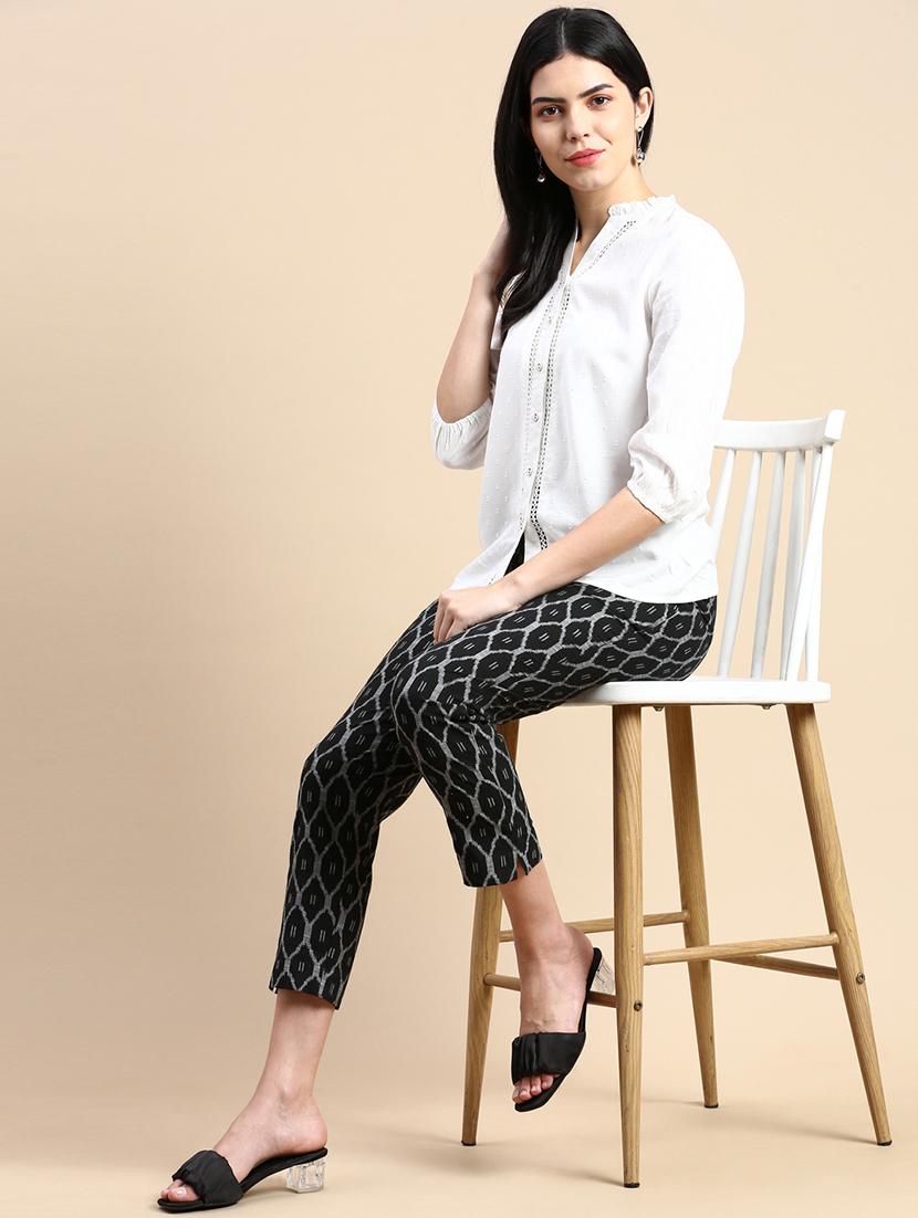 women black printed high rise cigarette pants trouser - 21668988 - Standard Image - 4