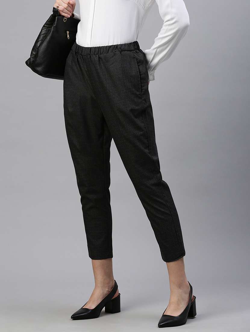 women black checkered mid rise cigarette panr - 21668990 -  Standard Image - 1
