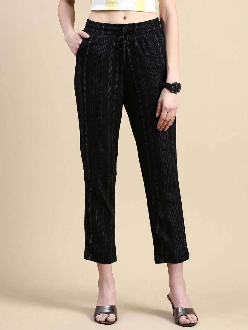women black striped mid rise straight trouser - 21669009 - Standard Image - 1