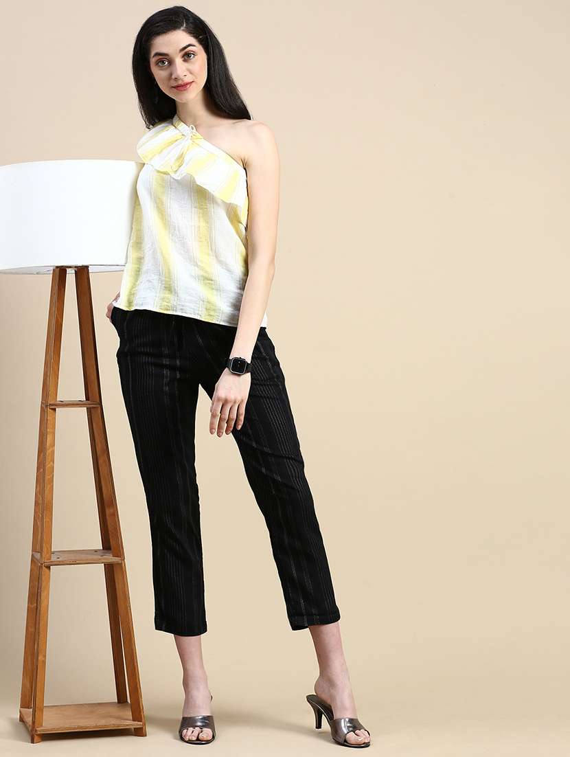 women black striped mid rise straight trouser - 21669009 - Standard Image - 4