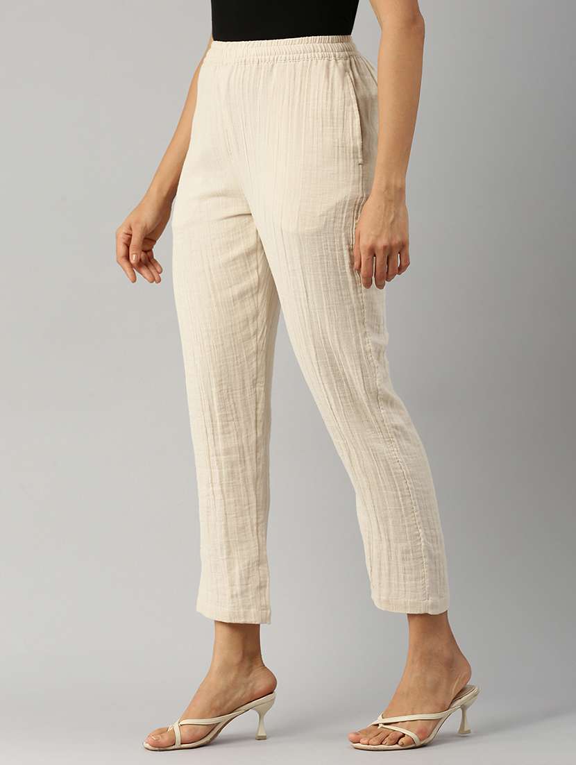 women cream solid mid rise straight trouser - 21669012 -  Standard Image - 1