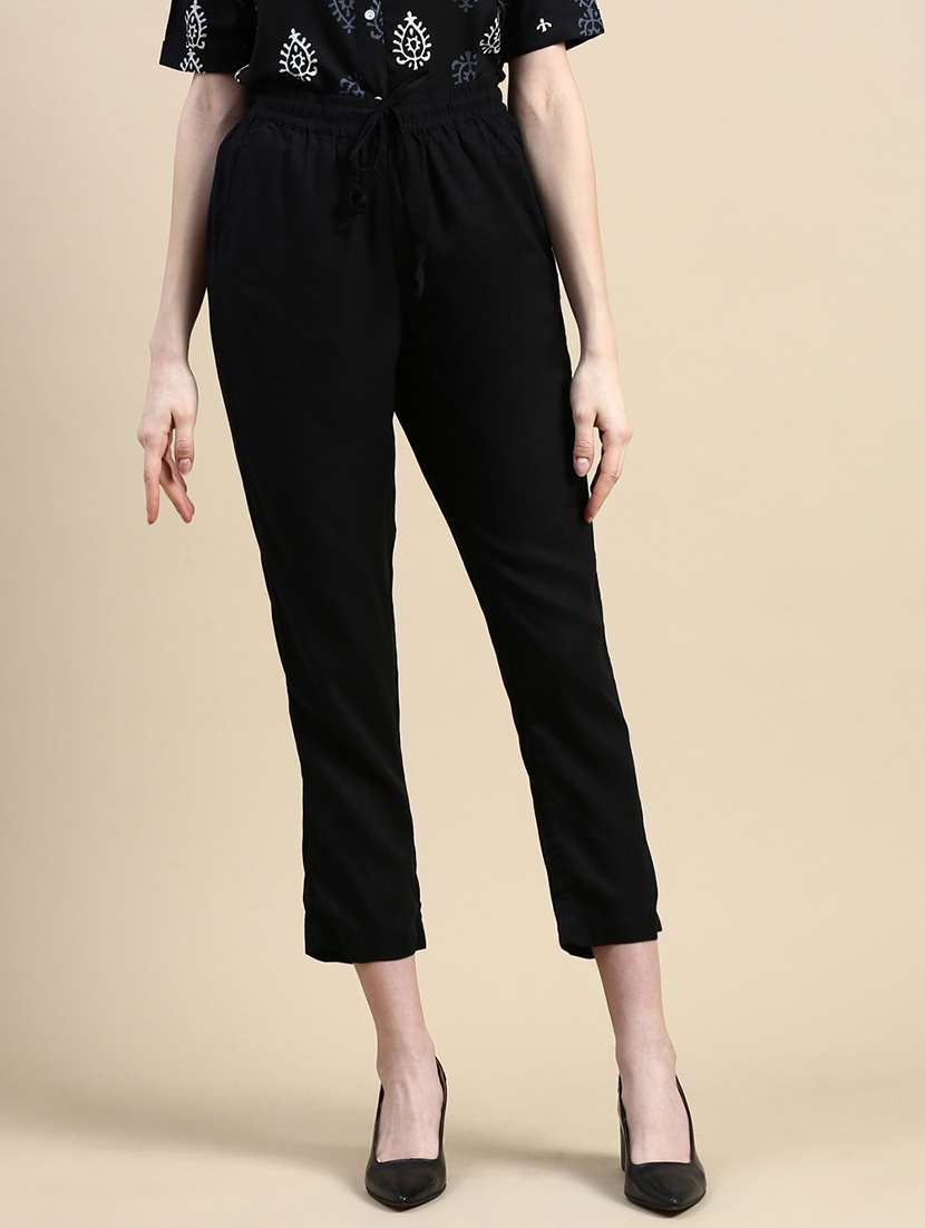 women black solid mid rise cigarette pant - 21669015 -  Standard Image - 1