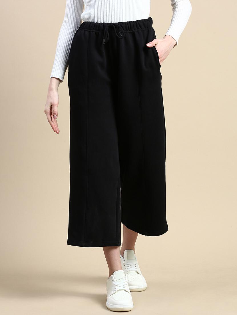 women black solid high rise wide leg trouser - 21669018 -  Standard Image - 1