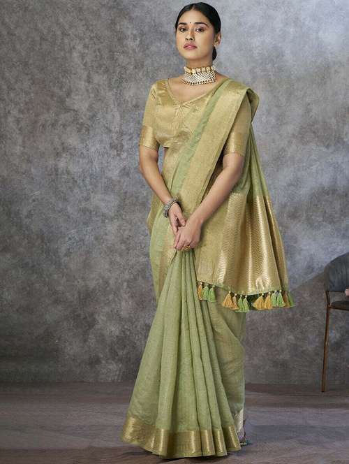 green cotton chanderi saree with blouse - 21669031 - Standard Image - 0