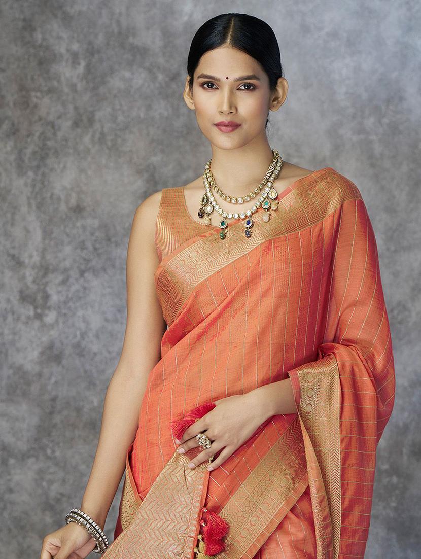orange cotton chanderi saree with blouse - 21669032 - Standard Image - 1