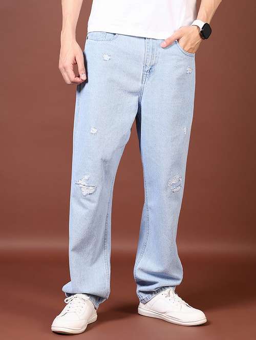 men light blue mid rise denim jean