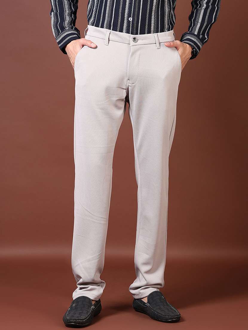 men solid flat front casual trouser