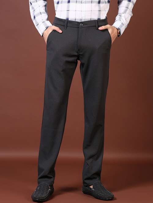 men solid flat front casual trouser - 21669073 -  Standard Image - 0