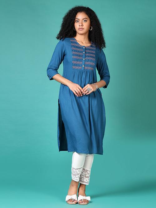 women embroidered round neck a-line kurta - 21669087 - Standard Image - 0