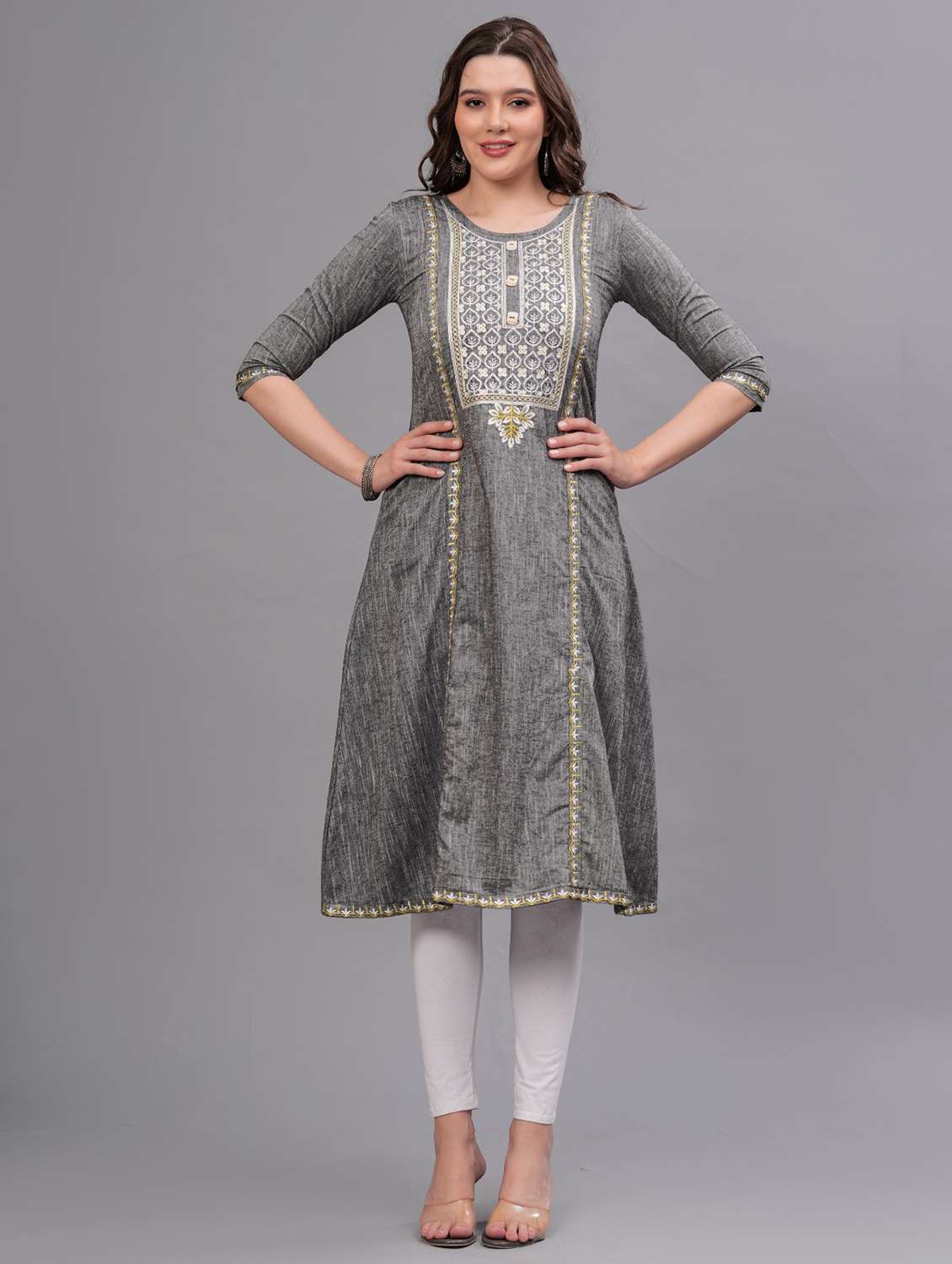 women embroidered round neck a-line kurta