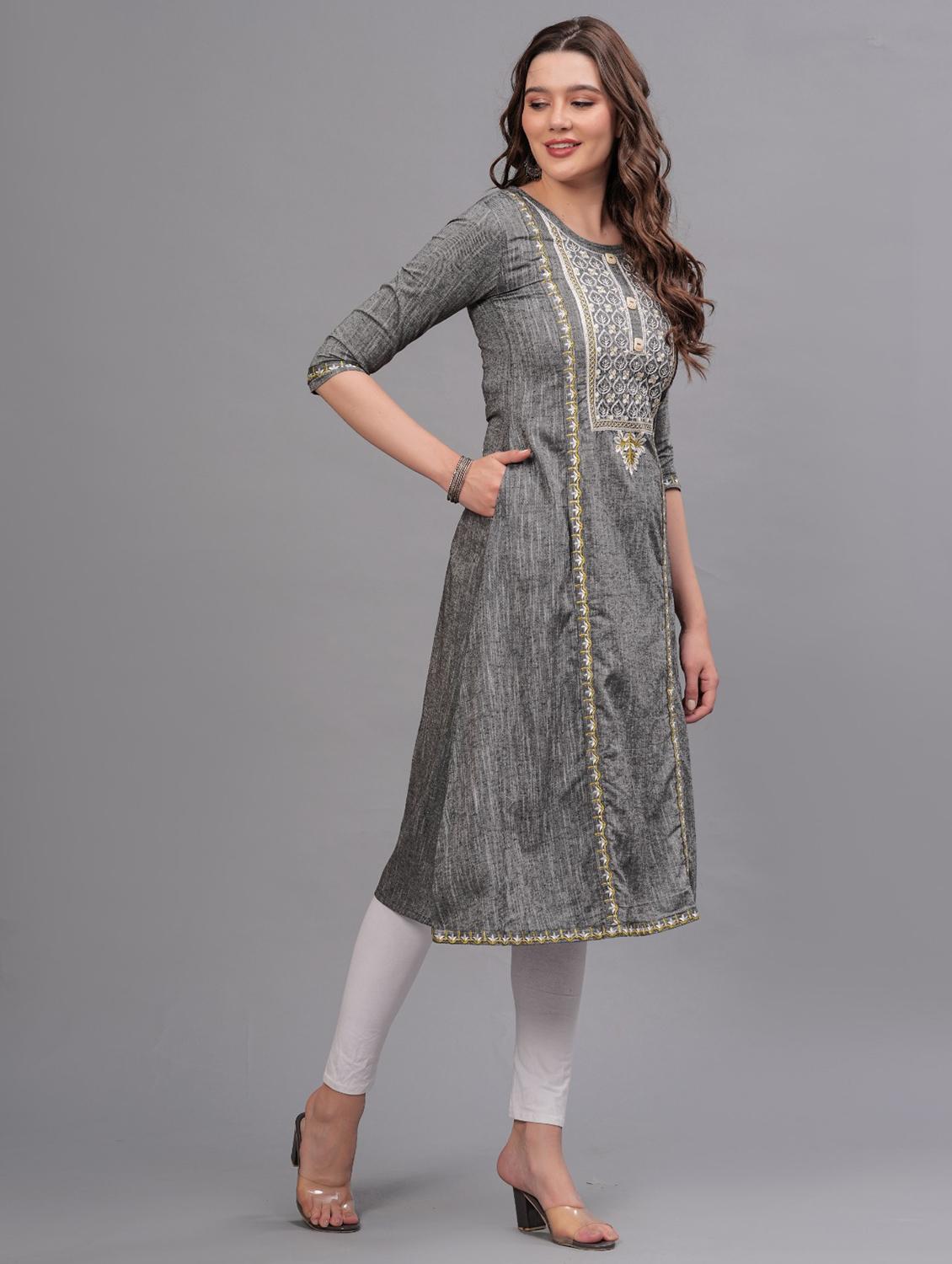 women embroidered round neck a-line kurta - 21669365 -  Standard Image - 1