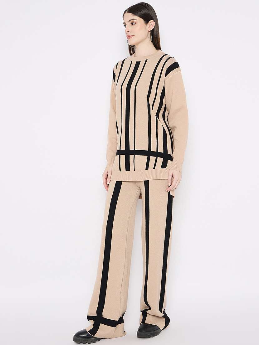 women striped winter wear co-ord set - 21669385 -  Standard Image - 1