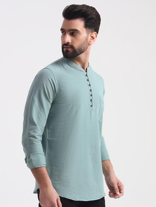 men mandarin neck solid short kurta - 21669389 - Standard Image - 0