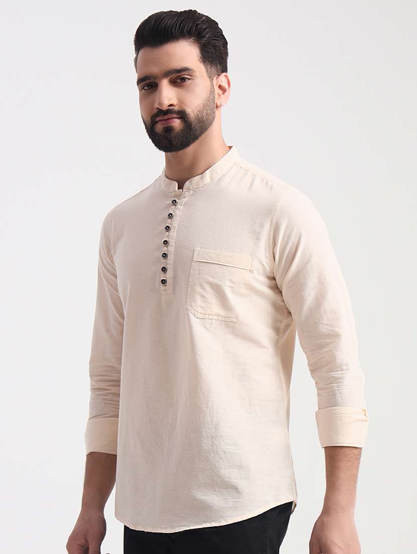 men mandarin neck solid short kurta