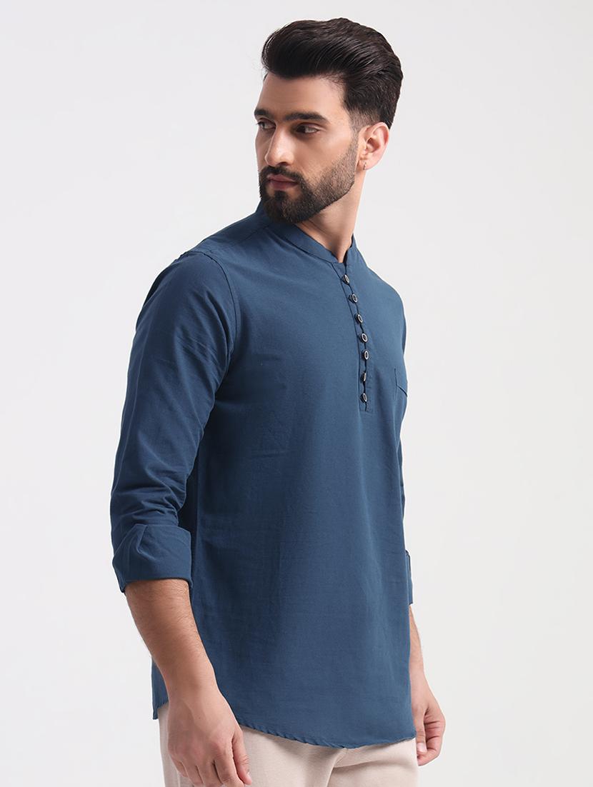 men mandarin neck solid short kurta - 21669394 - Zoom Image - 0