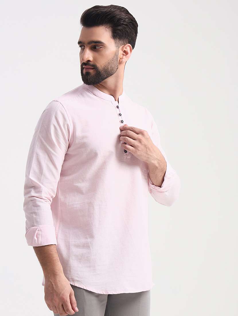 men mandarin neck solid short kurta