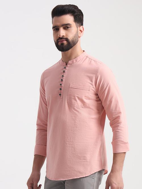 men mandarin neck solid short kurta - 21669396 - Standard Image - 0