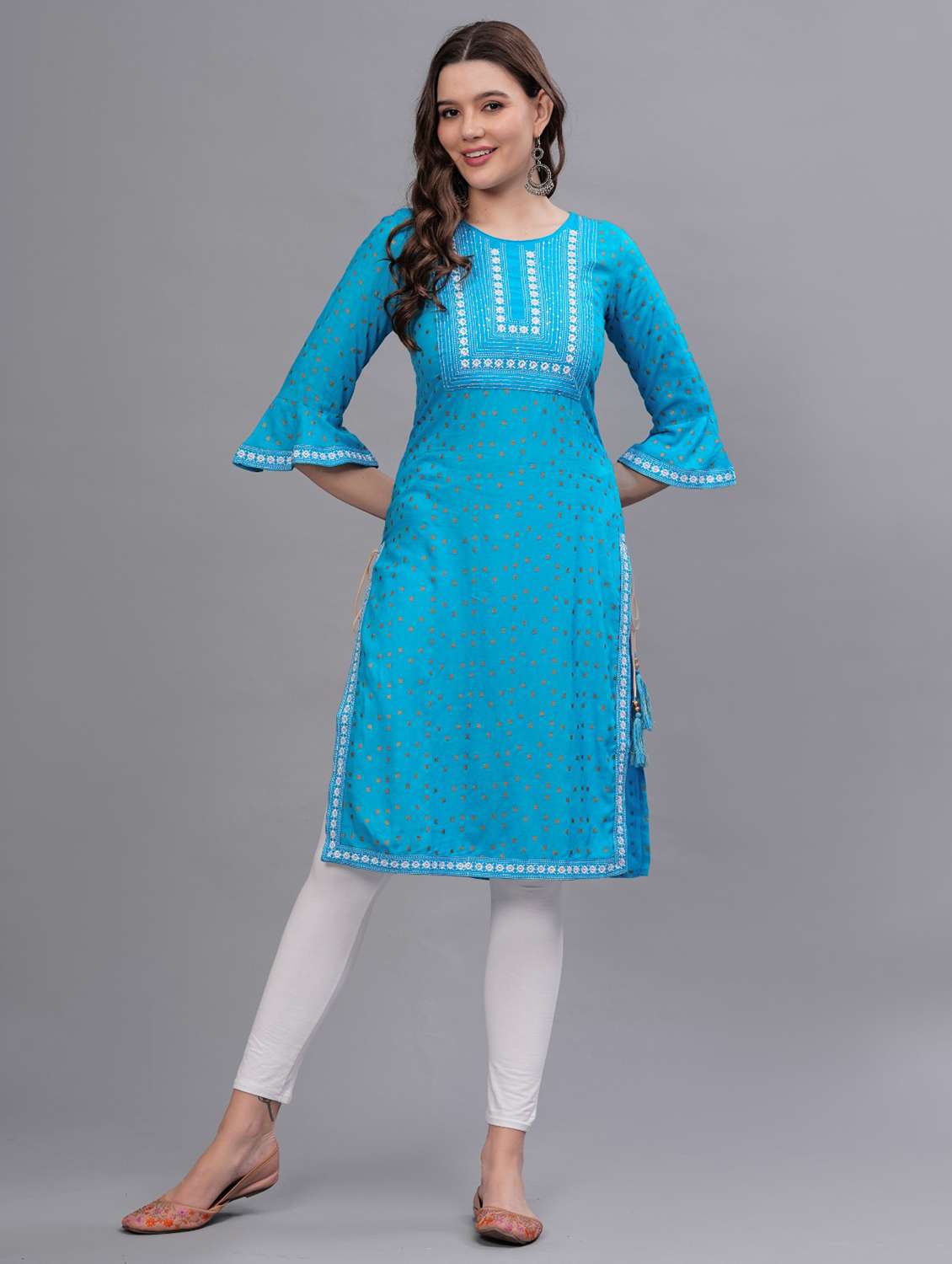 women printed round neck straight kurta