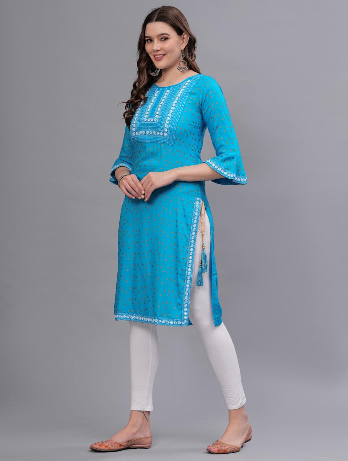 women printed round neck straight kurta - 21669404 -  Standard Image - 1