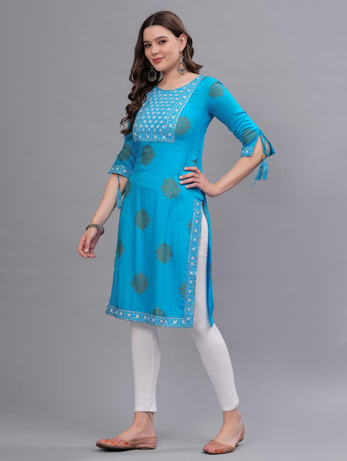 women printed round neck straight kurta - 21669413 -  Standard Image - 1