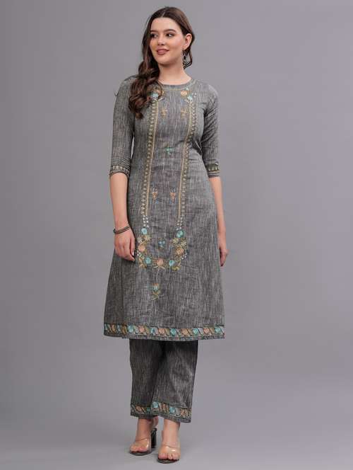 women embroidered round neck kurta pant set - 21669441 -  Standard Image - 0