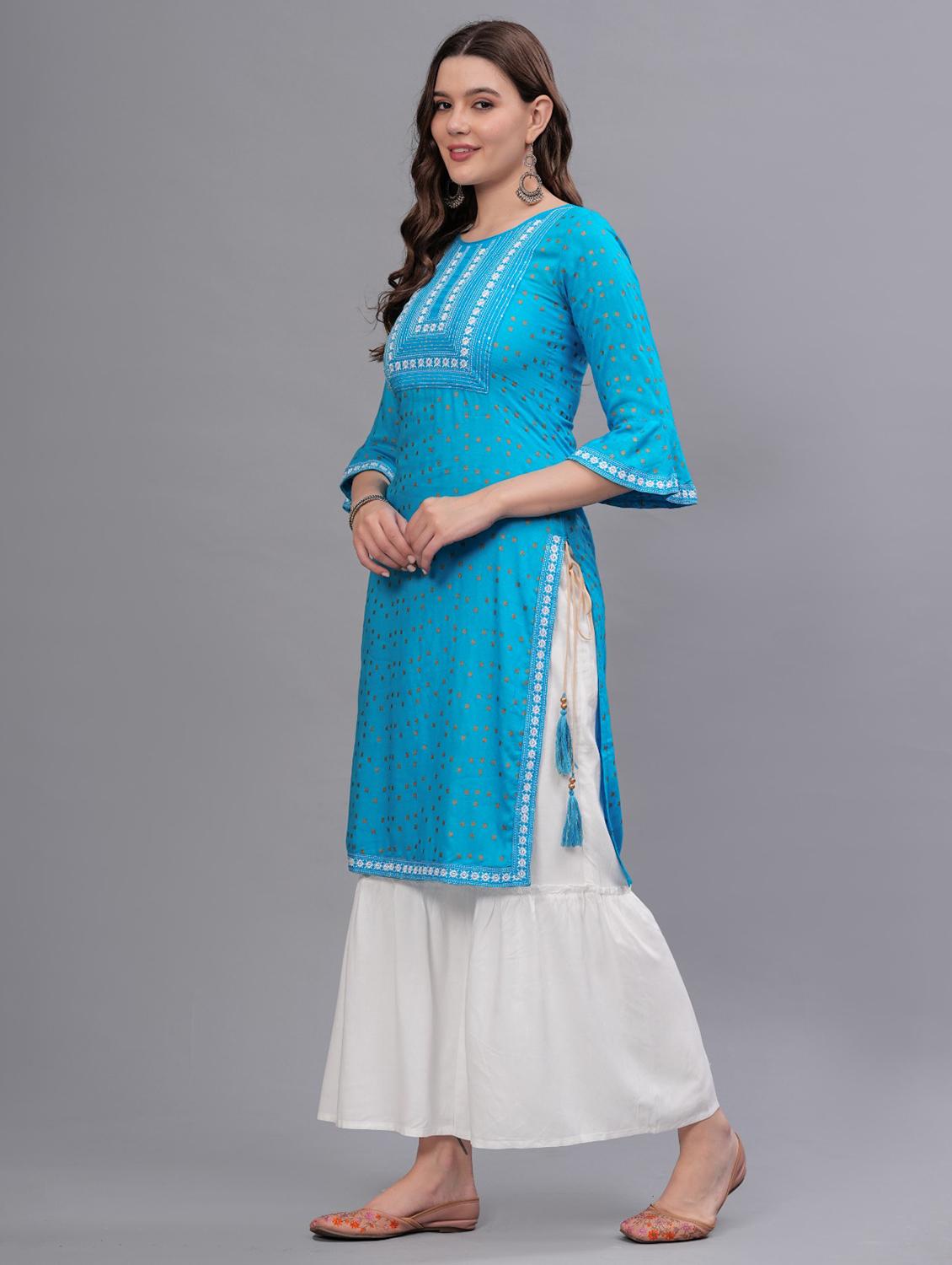 women printed round neck kurta sharara set - 21669450 -  Standard Image - 1