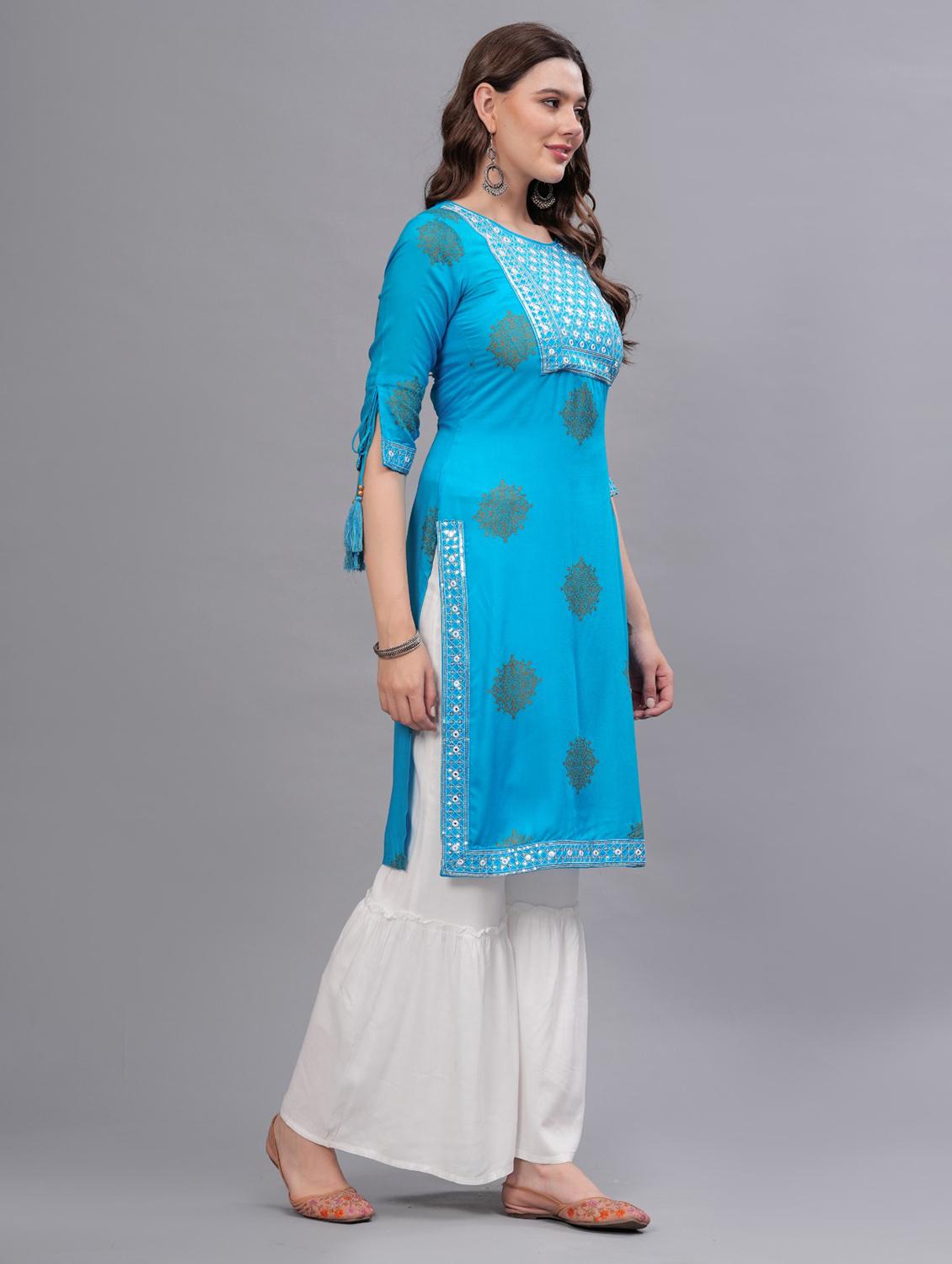 women printed round neck kurta sharara set - 21669459 -  Standard Image - 1