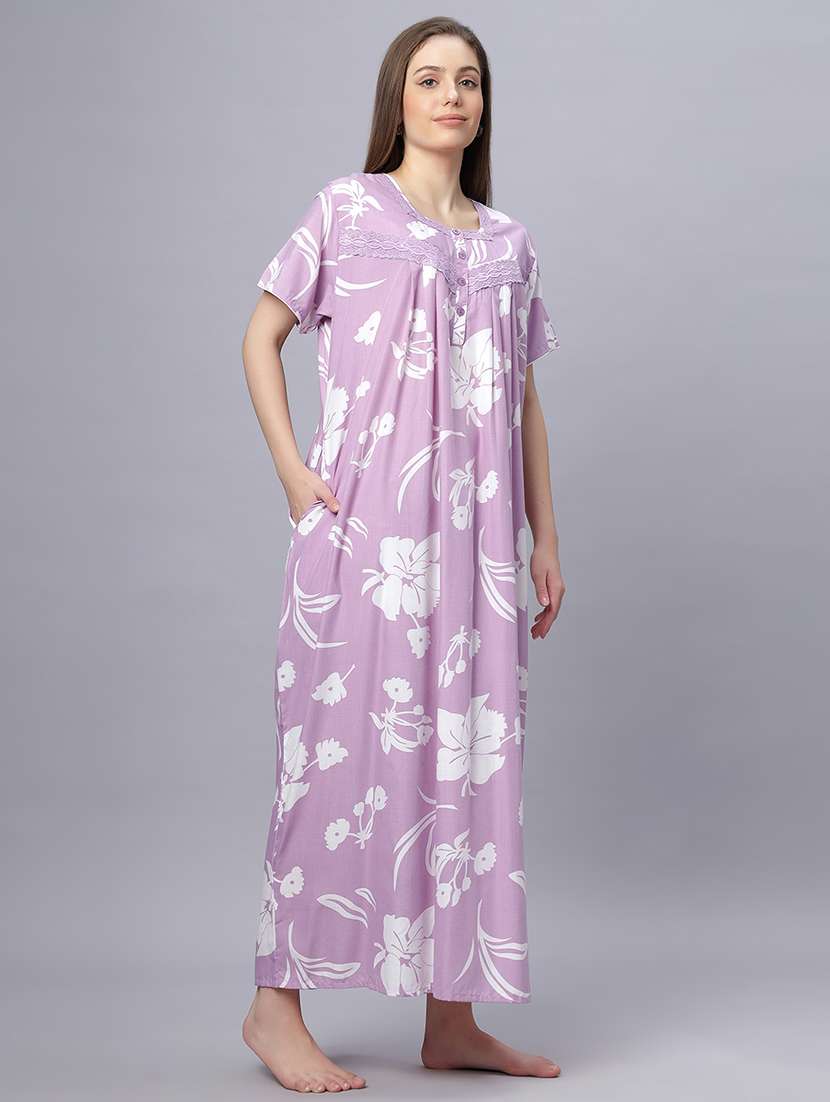 women printed short sleeves nighty - 21669470 -  Standard Image - 1