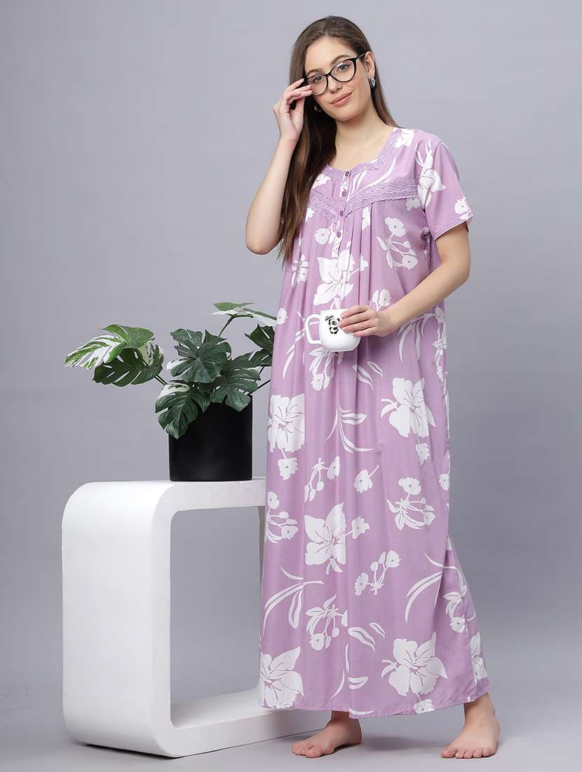 women printed short sleeves nighty - 21669470 -  Standard Image - 4