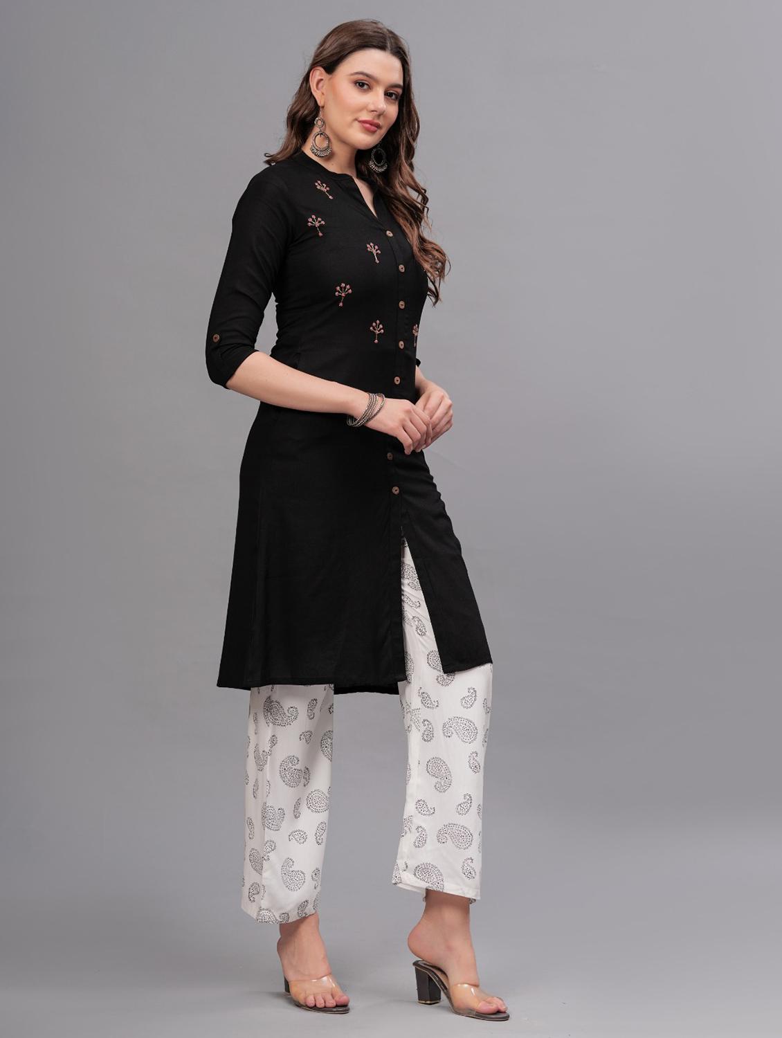 women embellished mandarin neck kurta pant set - 21669486 -  Standard Image - 1