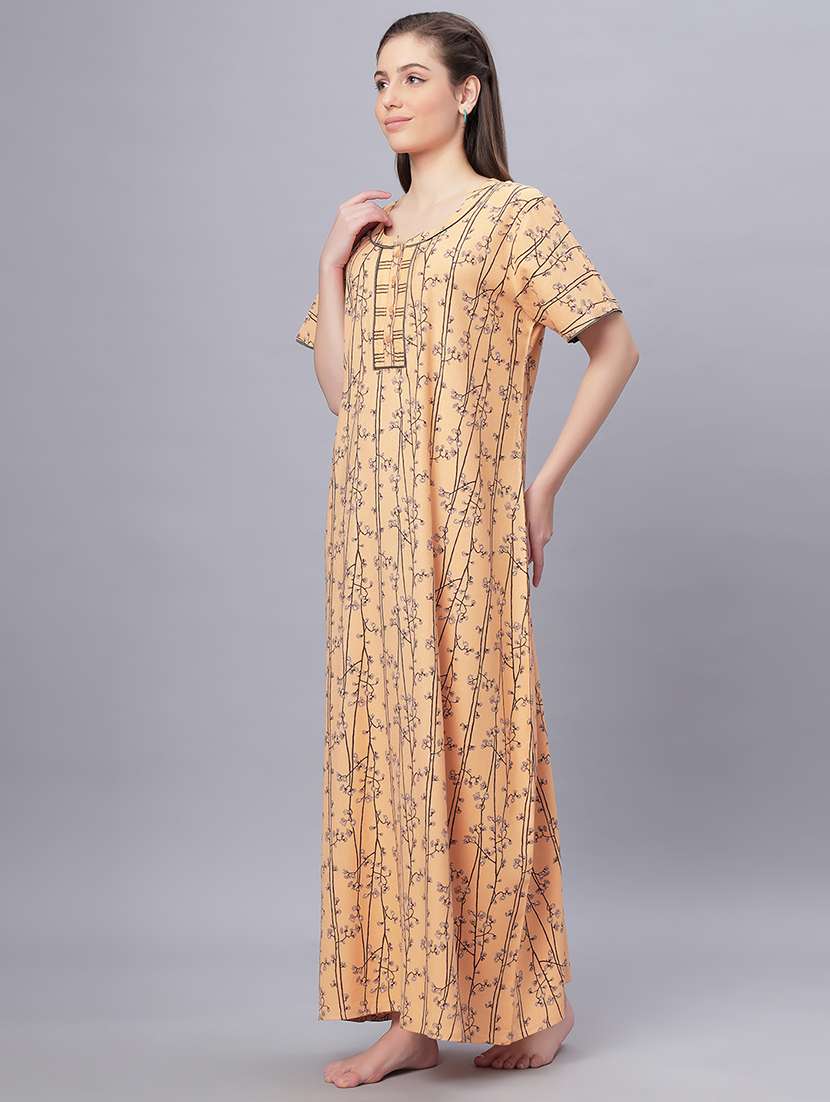 women printed short sleeves nighty - 21669549 - Standard Image - 1